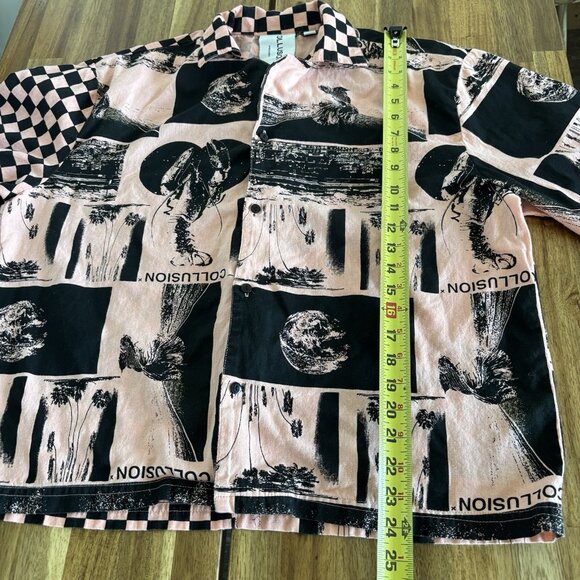 Collusion Women’s OVERSIZED FIT Shirt Checkered Size Small Pink Black Boxy - Picture 9 of 15